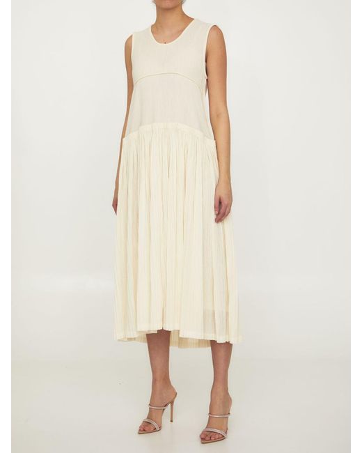 Jil Sander Natural Pleated Cotton Dress