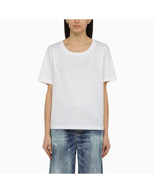 DSquared² White Cotton Crew Neck T Shirt With Logo