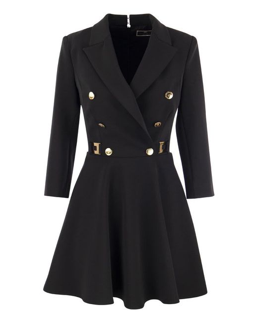 Elisabetta Franchi Black Robe-manteau In Double Crepe With Godet Skirt