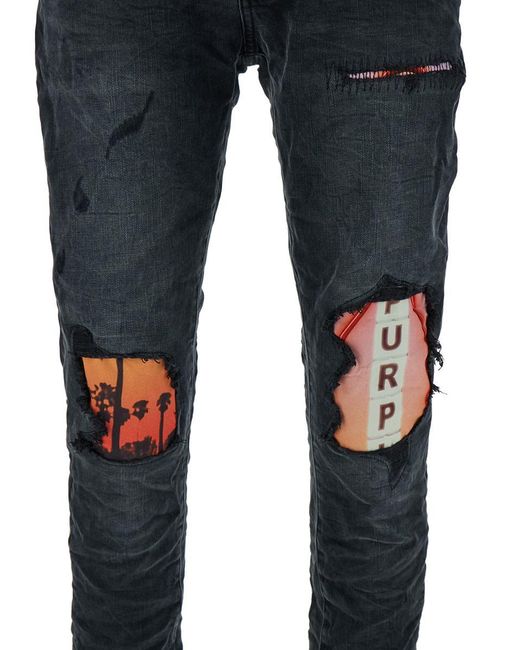 Purple Brand Blue Black Skinny Jeans With Purple Print And Rips In Denim Man for men