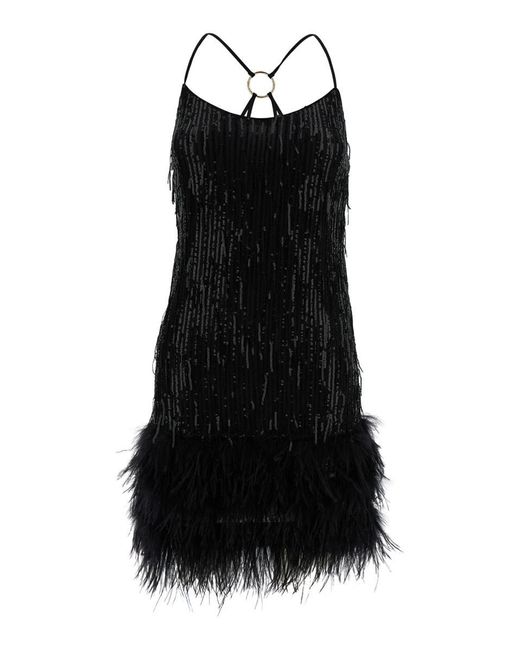 Liu Jo Black Short Sequined Dress With Feathers