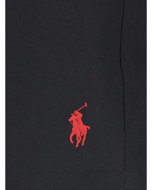 Polo Ralph Lauren Black Swim Shorts With Elasticated Waist And Embroidered Pony Logo On The Front for men