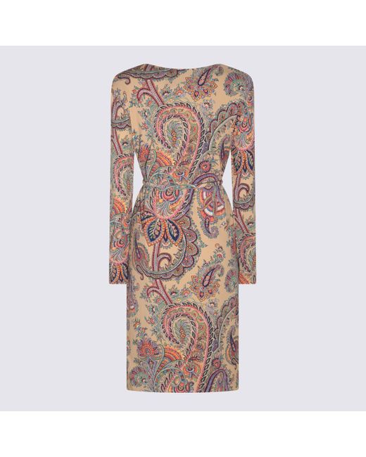 Etro Brown Pasley - Print Belted Dress