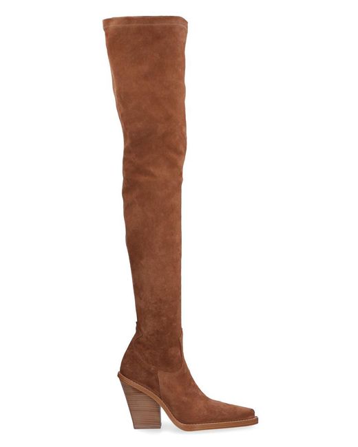 Paris Texas Brown Stretch Suede Over The Knee Boots