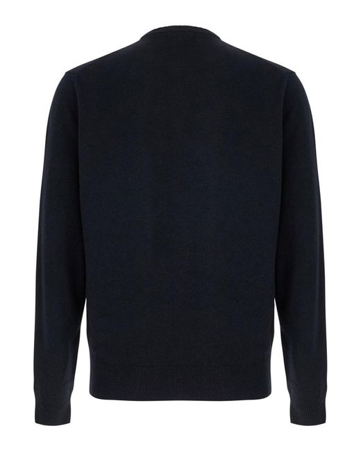 Plain Dark Blue Crewneck Sweater In Merino Wool And Silk Blend Man for men