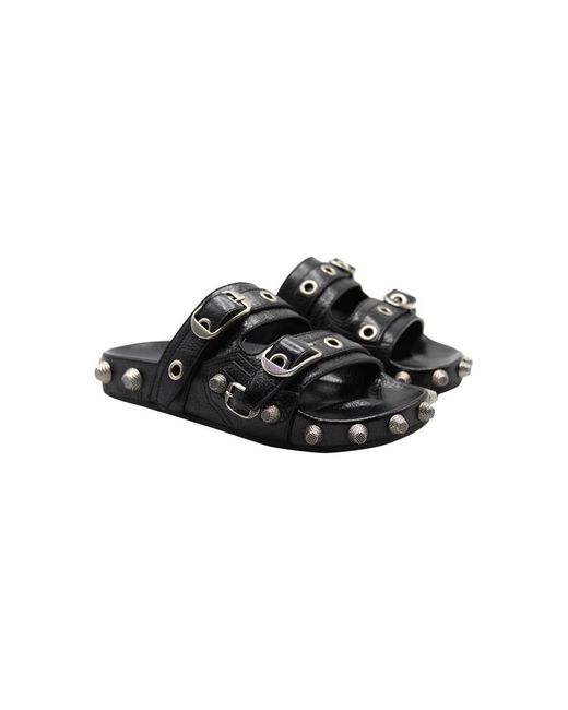 Balenciaga Cagole Sandal In Black Arena Lambskin Shoes