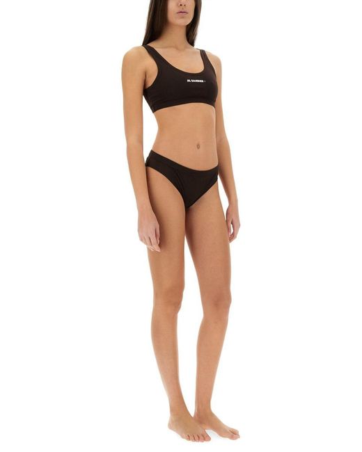 Jil Sander Brown Logo Bikini Top
