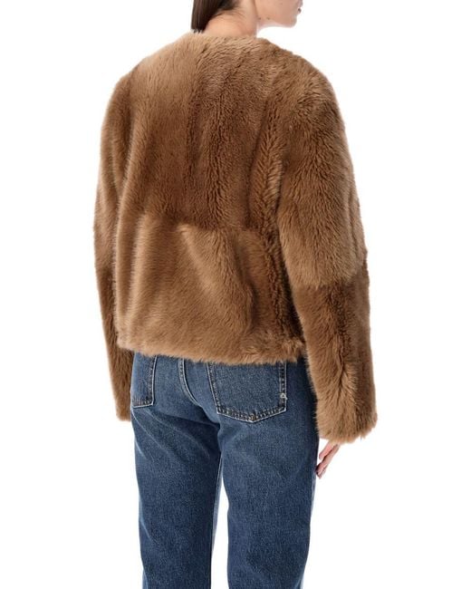 Stand Studio Brown Halle Patchwork Faux Fur Jacket