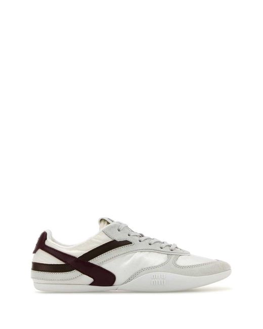 Miu Miu White Two-Tone Tech Fabric And Suede Gymnasium Sneakers