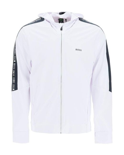 BOSS by HUGO BOSS Logo Tape Zip-up Hoodie in Blue for Men | Lyst