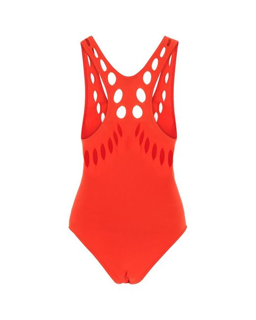 Alaïa Red Perforated-detail Swimsuit