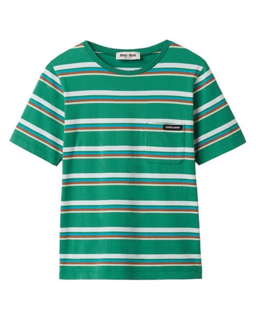 Miu Miu Green Striped T-Shirt