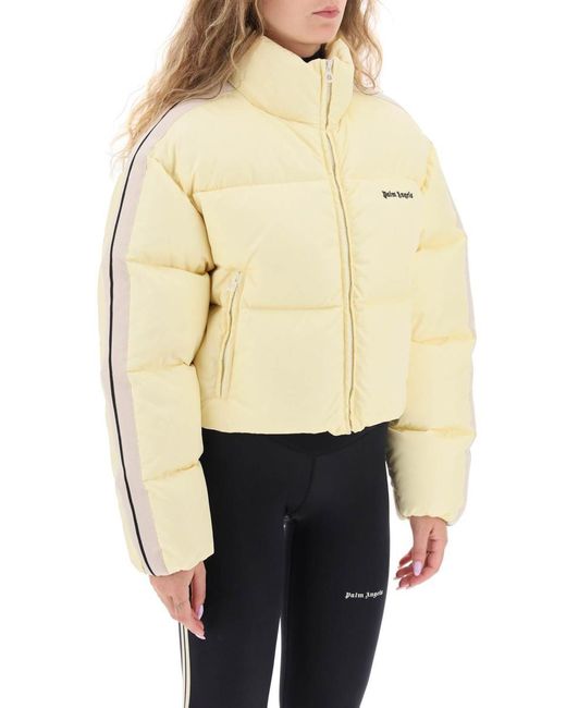 Palm Angels Natural Cropped Puffer Jacket With Bands On Sleeves