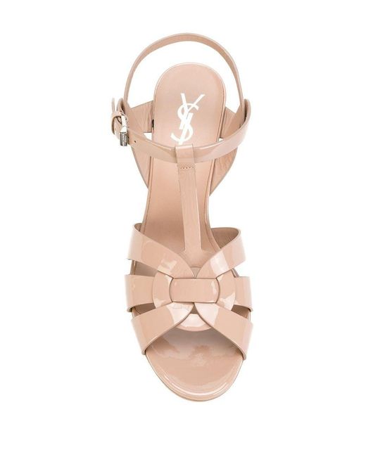 Saint Laurent Pink Tribute Patent Leather Heel Sandals