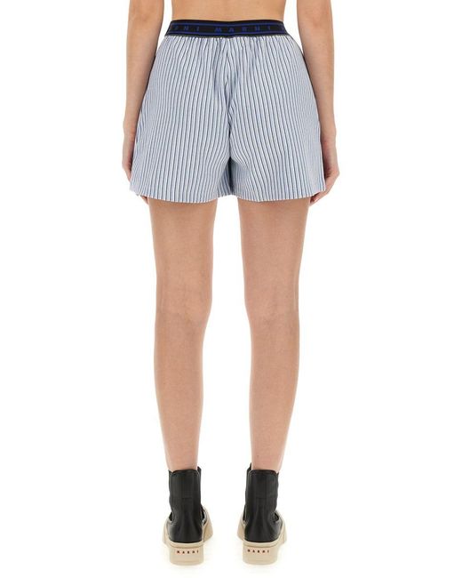 Marni Blue Bermuda Shorts With Stripe Pattern