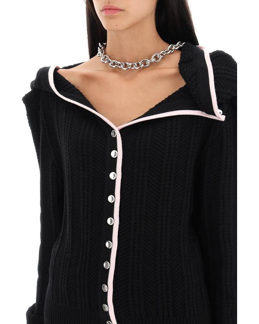 Y. Project Black Merino Wool Cardigan With Necklace