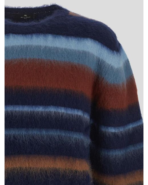 Etro Blue Stripe Fluffy Knit Sweater for men