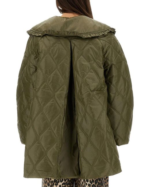 Ganni Green Oversized Quilted Midi Jacket
