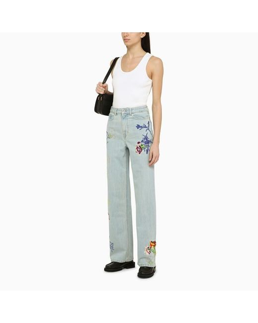 KENZO Light Blue Jeans With Denim Flower Embroidery