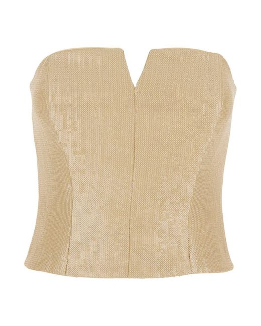 FEDERICA TOSI Natural Beige Bustier Top With All-over Sequin Application In Fabric Woman