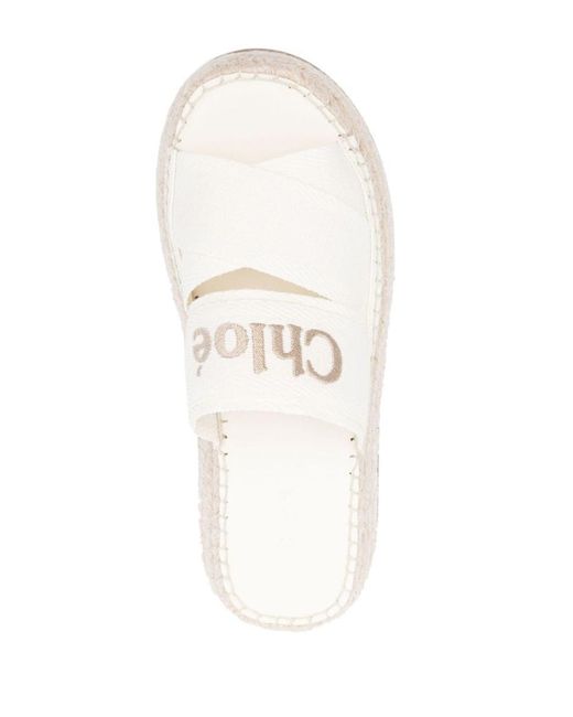 Chloé Mila Canvas Flatform Sandals in White | Lyst