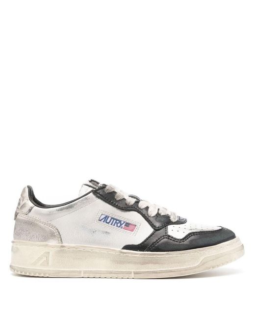 Autry Super Vintage Medalist Low Sneakers In White, Silver And Black Leather