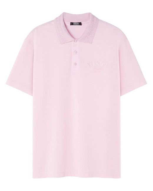Versace Pink Polo Shirt With Embroidery for men