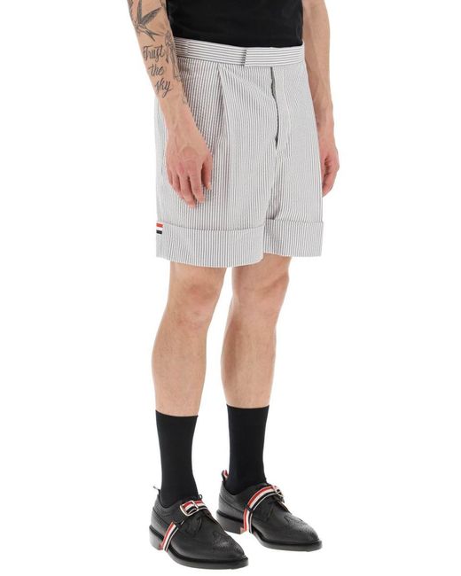 Thom Browne Gray Striped Shorts With Tricolor Details for men