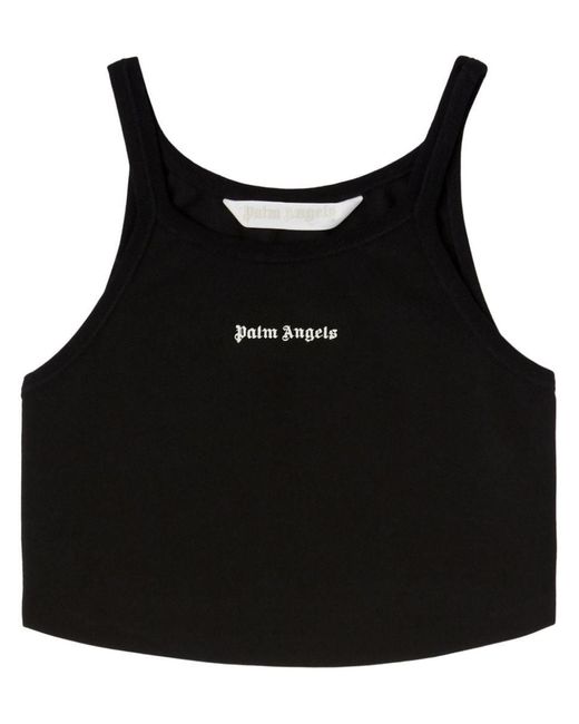 Palm Angels Black Embroidered Logo Crop Top With