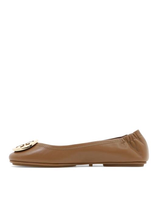 Tory Burch Brown Minnie Travel Ballet With Metal Logo
