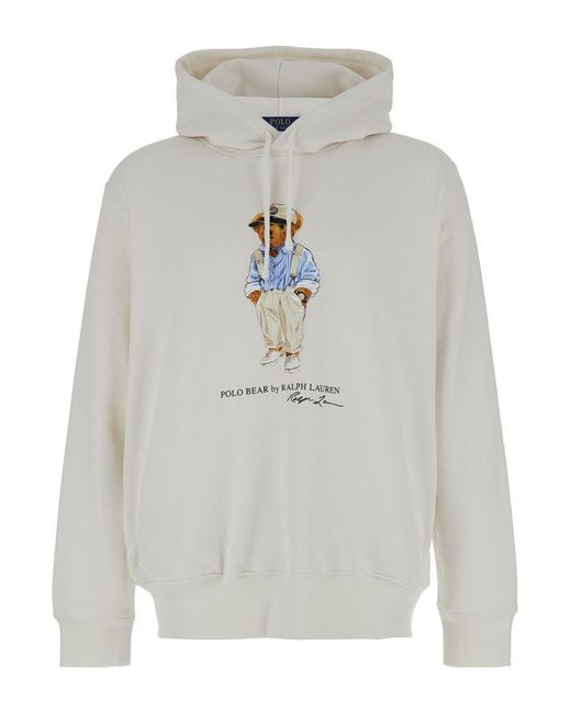 Polo Ralph Lauren White Hoodie With Bear Print for men