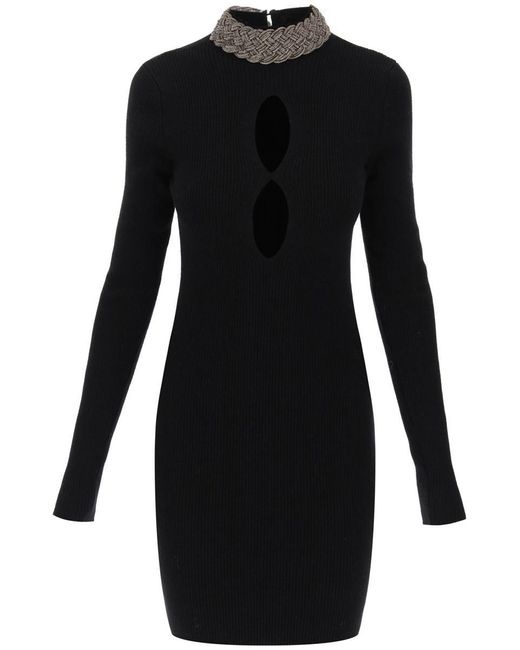 GIUSEPPE DI MORABITO Black Knitted Mini Dress With Jewel Collar
