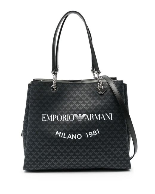 Emporio Armani Black Allover Logo Tote Bag