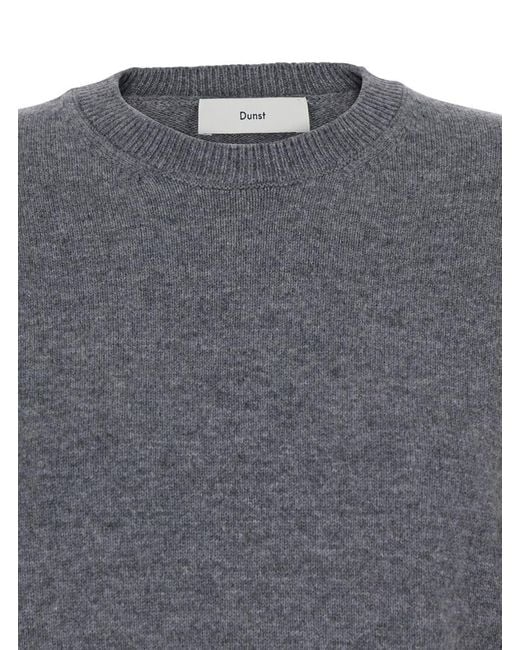 DUNST Gray Crewneck Sweater With Ribbed Trims