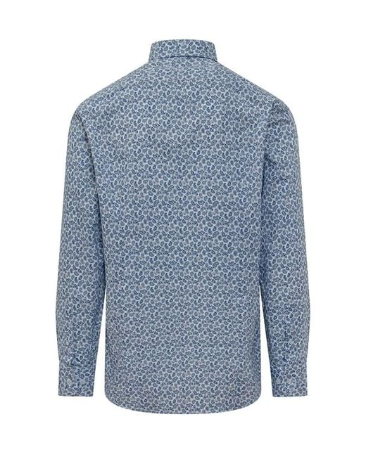 Etro Blue Micro Paisley Long Sleeve Shirt for men