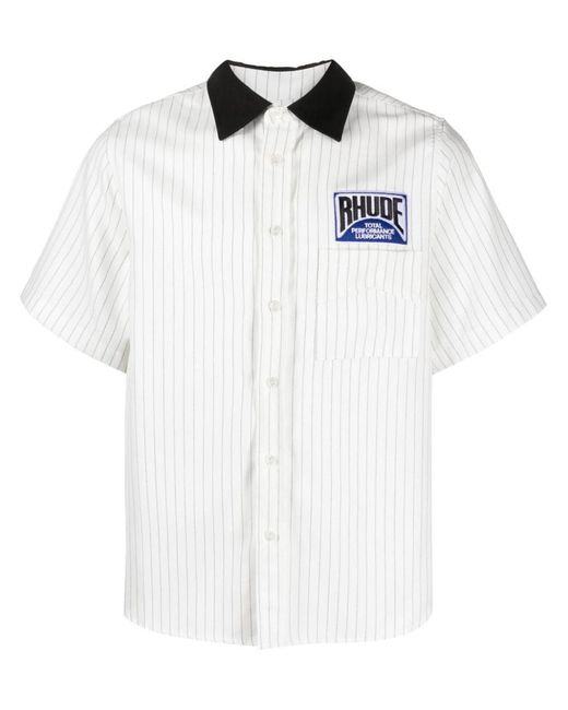 Rhude White Logo-embroidered Striped Shirt for men