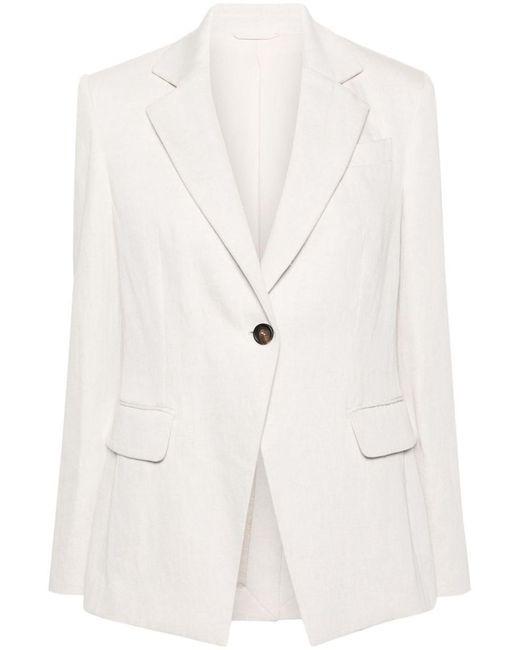 Brunello Cucinelli White Linen And Cotton Blend Single-breasted Jacket
