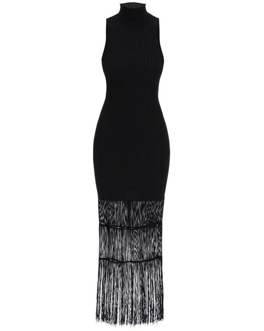 Khaite Black "Ribbed Knit Dress With Fringe Details"