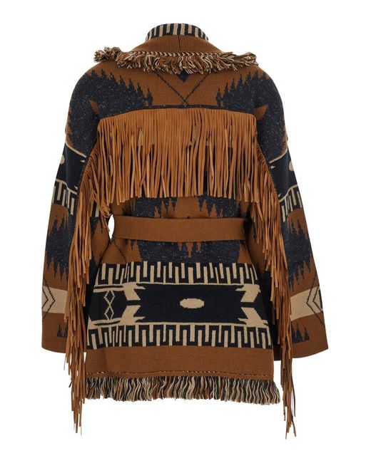 Alanui Multicolor Cardigan With V Neck And Fringed Details