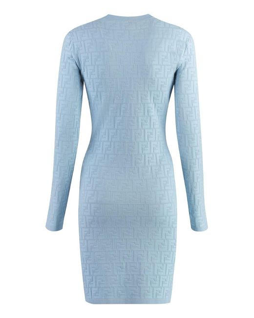 Fendi Blue Jacquard Knit Mini-Dress
