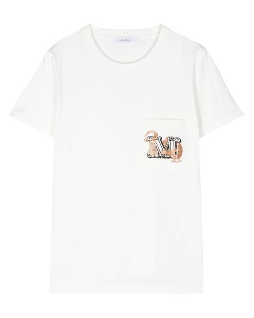 Max Mara White Elmo T-shirt With Embroidered Pocket