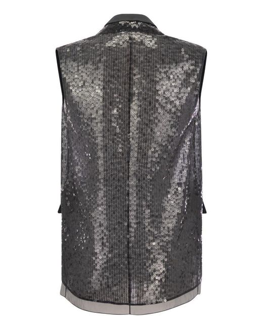 Brunello Cucinelli Black Dazzling Silk Embroidery Vest
