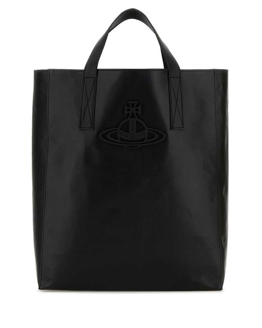 Vivienne Westwood Black Leather Medium Sarah Shopping Bag