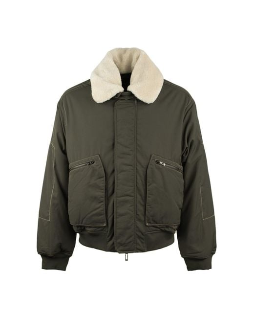 Emporio Armani Green Nylon Twill Bomber Jacket With Shearling Effect Collar for men