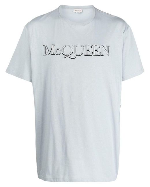 Alexander McQueen Blue Logo Print T-shirt for men