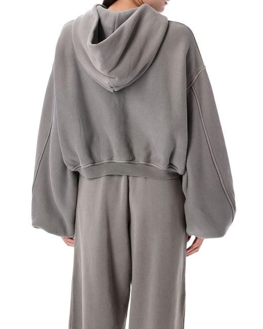 Alexander Wang Gray Oversized Cropped Zip-Up Hoodie