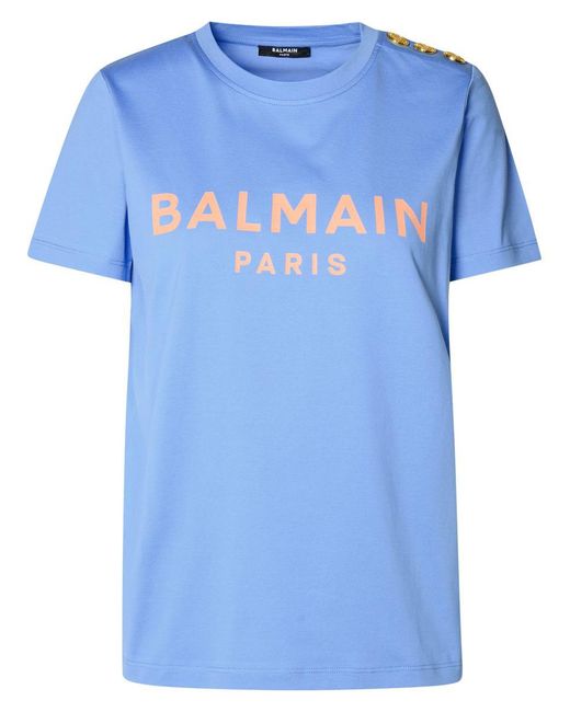 Balmain Light Blue Cotton T-shirt