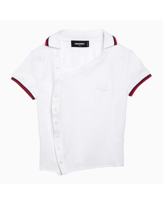 DSquared² White Cotton Asymmetric Polo Shirt