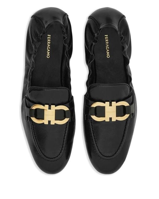 Ferragamo Black Gancini Leather Loafers