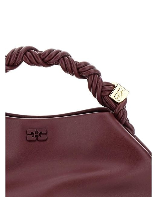 Ganni Brown Bou' Handbag With Butterfly Logo And Hand-Braided Strands